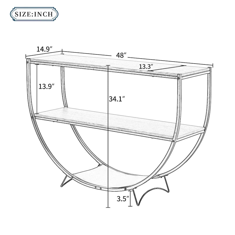 Table console demi-lune de style industriel rustique