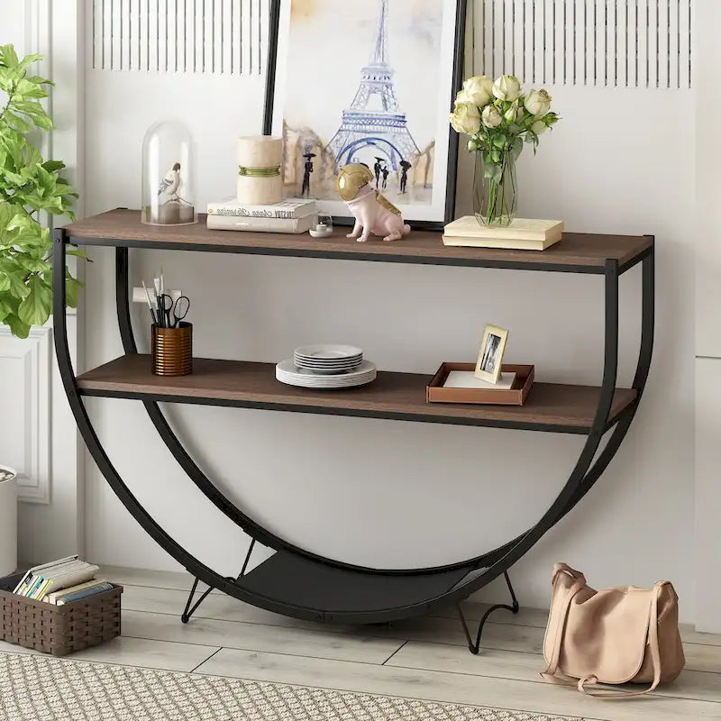 Table console demi-lune de style industriel rustique