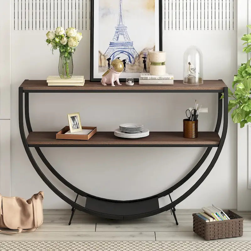 Table console demi-lune de style industriel rustique