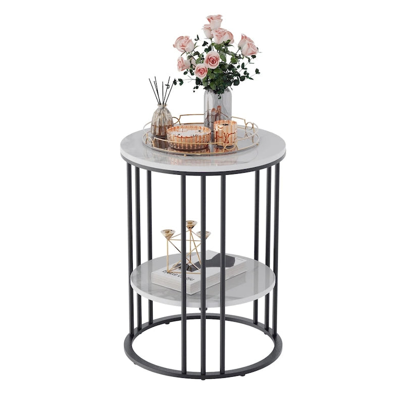 Table d'appoint haute, plateau en pierre frittée, table de chevet avec étagère de rangement - 40 x 40 x 54 cm