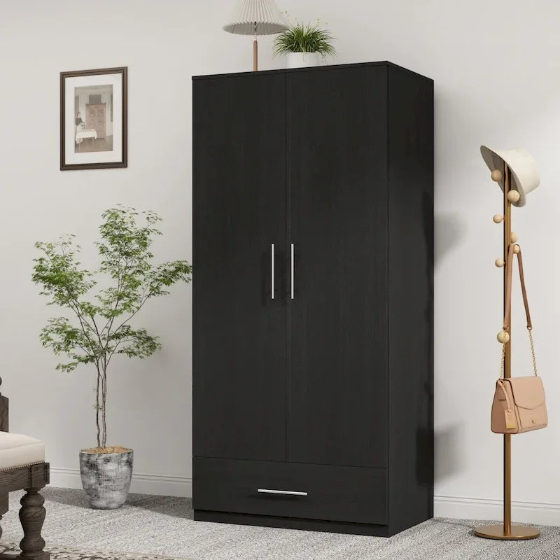 Armoire penderie avec tiroir 31,5L x 66,9H po Noir, Blanc