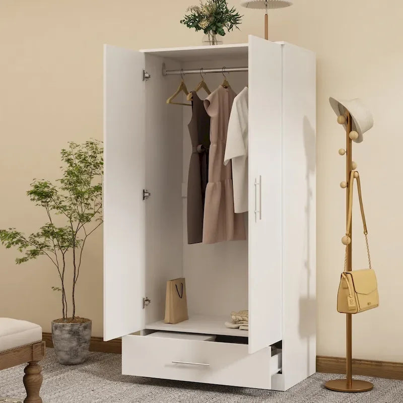 Armoire penderie avec tiroir 31,5L x 66,9H po Noir, Blanc