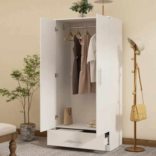 Armoire penderie avec tiroir 31,5L x 66,9H po Noir, Blanc