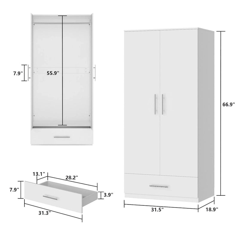 Armoire penderie avec tiroir 31,5L x 66,9H po Noir, Blanc