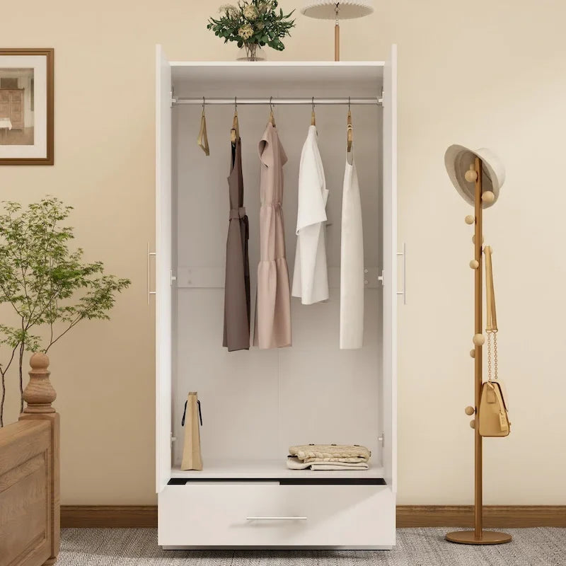 Armoire penderie avec tiroir 31,5L x 66,9H po Noir, Blanc