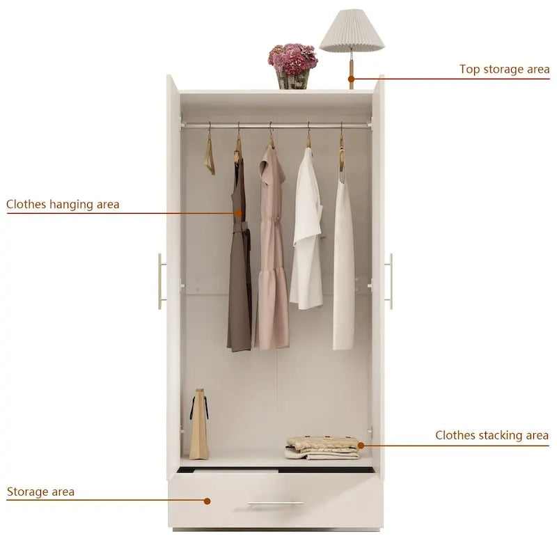 Armoire penderie avec tiroir 31,5L x 66,9H po Noir, Blanc
