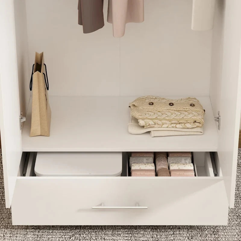 Armoire penderie avec tiroir 31,5L x 66,9H po Noir, Blanc