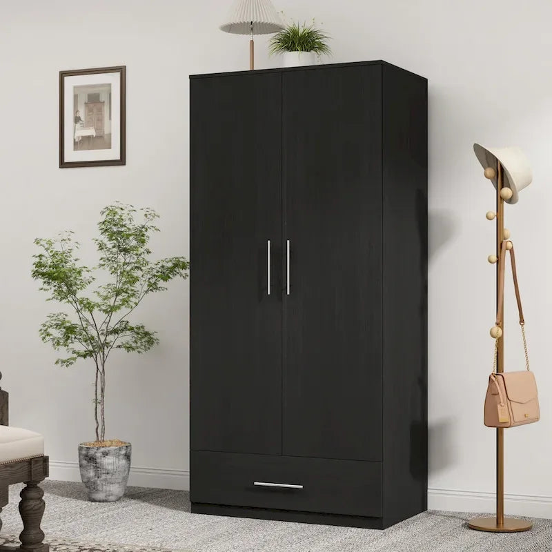 Armoire penderie avec tiroir 31,5L x 66,9H po Noir, Blanc