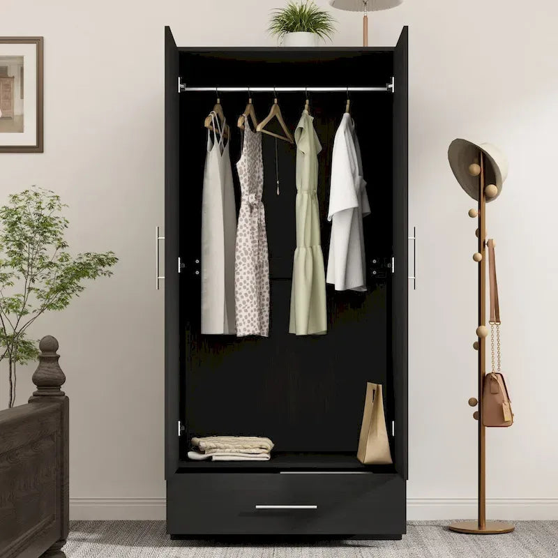 Armoire penderie avec tiroir 31,5L x 66,9H po Noir, Blanc