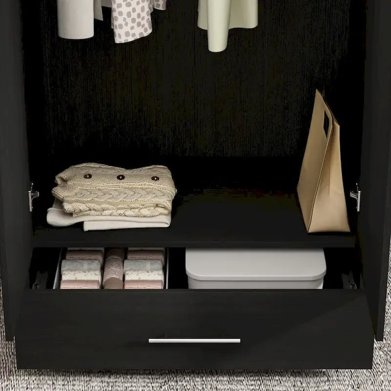 Armoire penderie avec tiroir 31,5L x 66,9H po Noir, Blanc