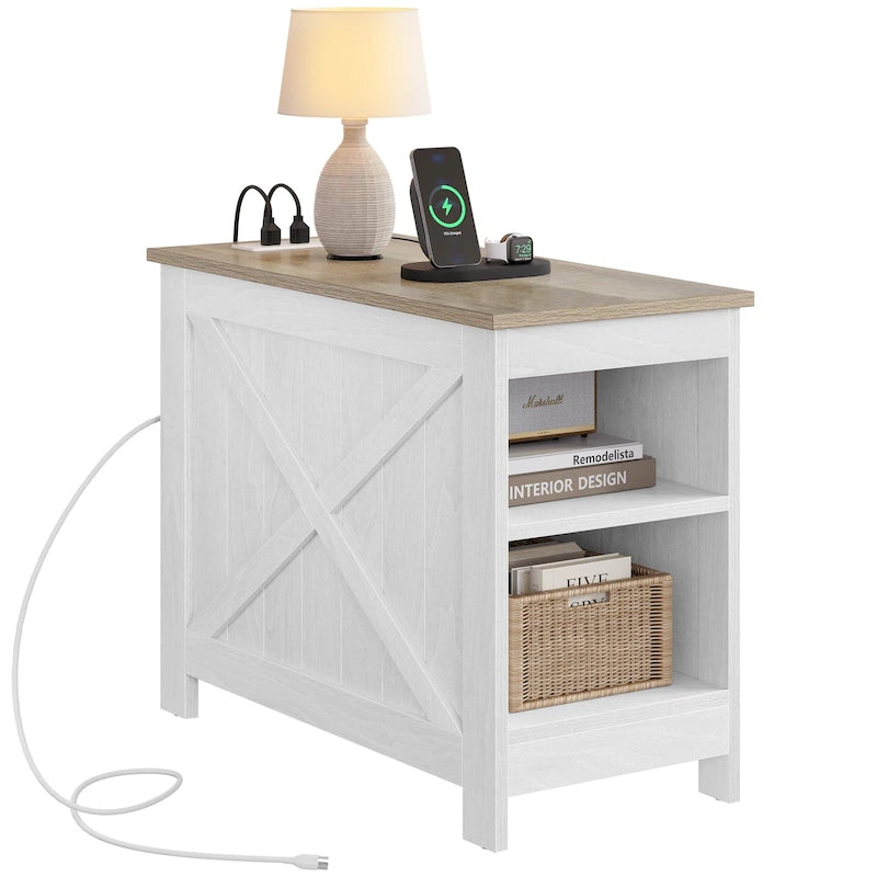 Table de chevet avec station de recharge, table d'appoint avec rangement, 2 prises de courant et 2 ports USB pour salon