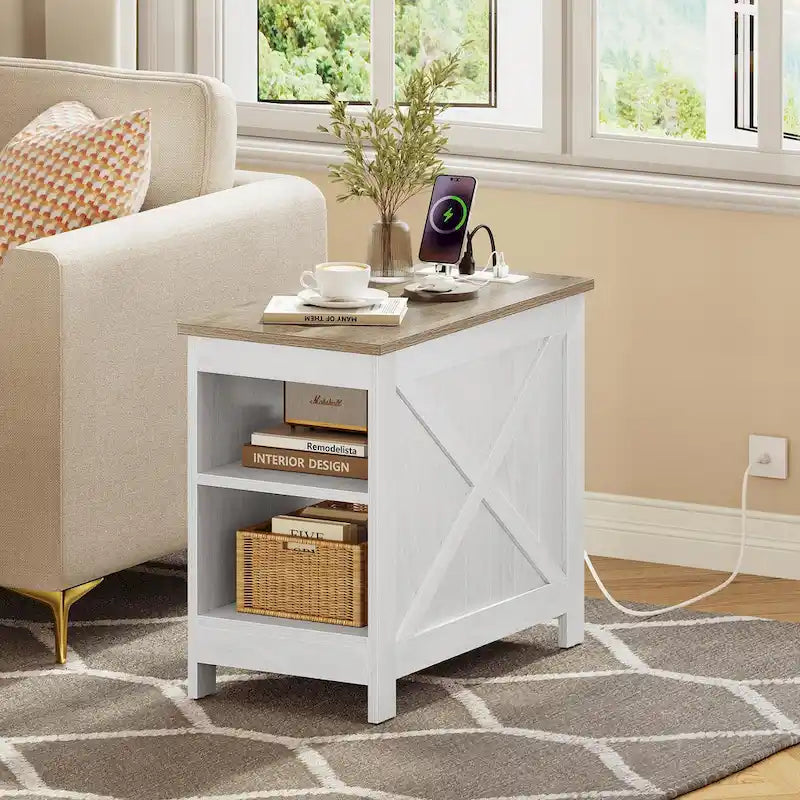 Table de chevet avec station de recharge, table d'appoint avec rangement, 2 prises de courant et 2 ports USB pour salon