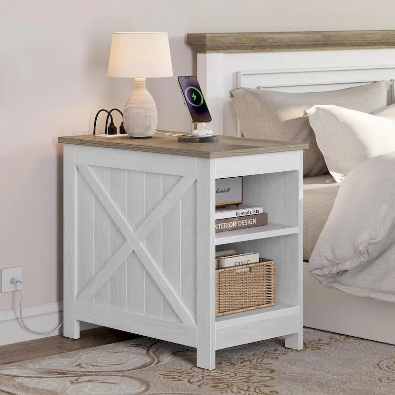 Table de chevet avec station de recharge, table d'appoint avec rangement, 2 prises de courant et 2 ports USB pour salon