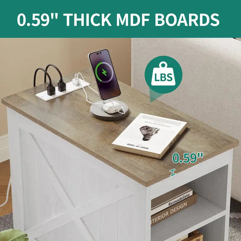 Table de chevet avec station de recharge, table d'appoint avec rangement, 2 prises de courant et 2 ports USB pour salon