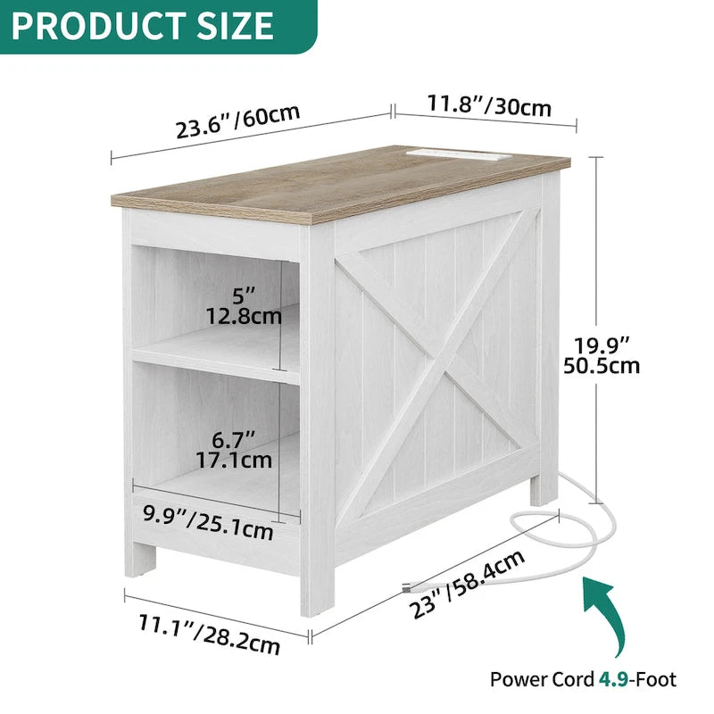 Table de chevet avec station de recharge, table d'appoint avec rangement, 2 prises de courant et 2 ports USB pour salon