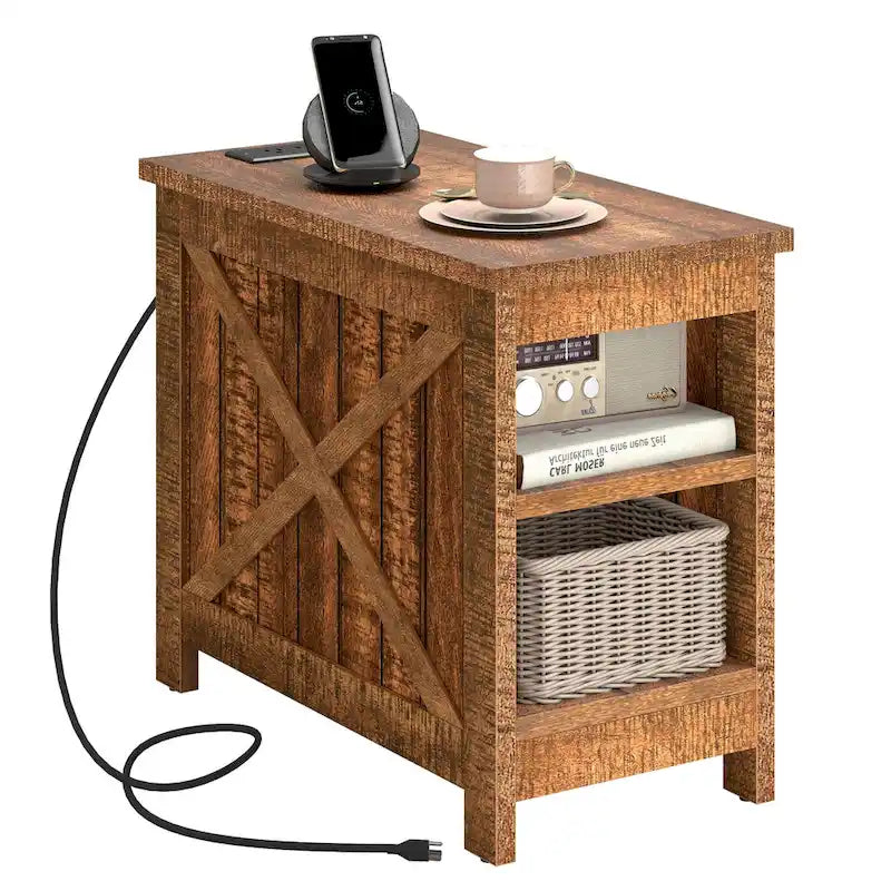Table de chevet avec station de recharge, table d'appoint avec rangement, 2 prises de courant et 2 ports USB pour salon