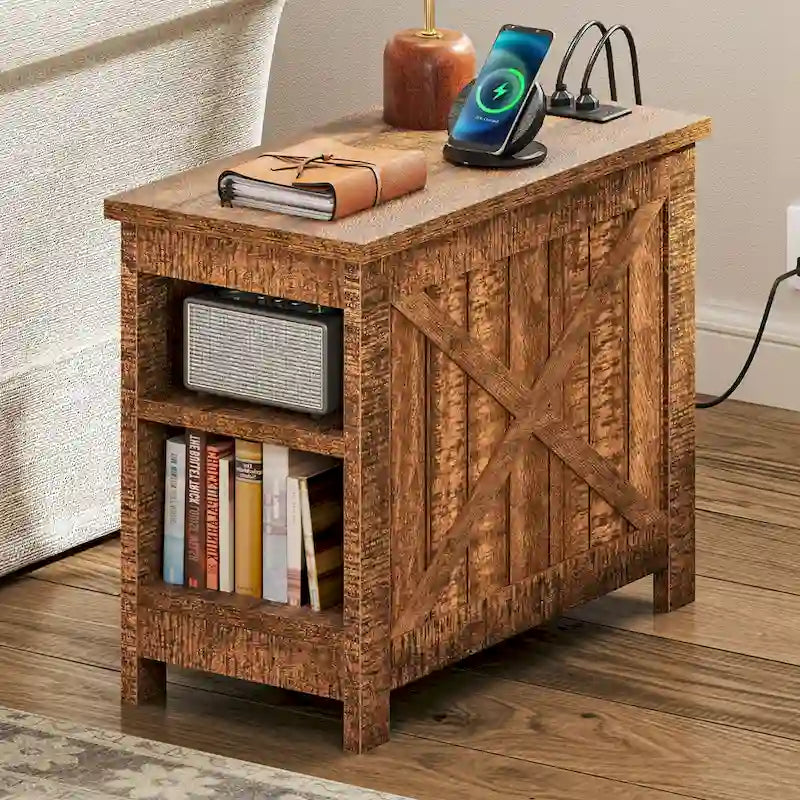 Table de chevet avec station de recharge, table d'appoint avec rangement, 2 prises de courant et 2 ports USB pour salon