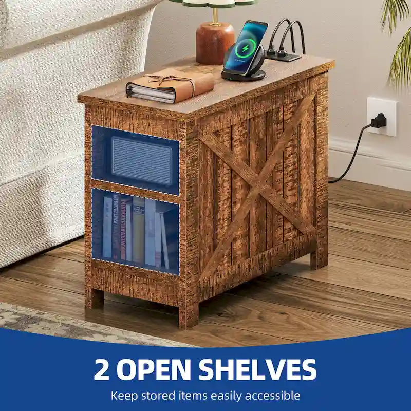 Table de chevet avec station de recharge, table d'appoint avec rangement, 2 prises de courant et 2 ports USB pour salon