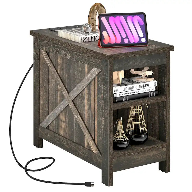 Table de chevet avec station de recharge, table d'appoint avec rangement, 2 prises de courant et 2 ports USB pour salon