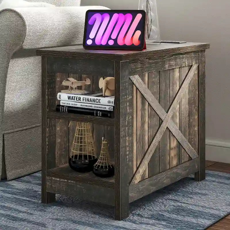 Table de chevet avec station de recharge, table d'appoint avec rangement, 2 prises de courant et 2 ports USB pour salon