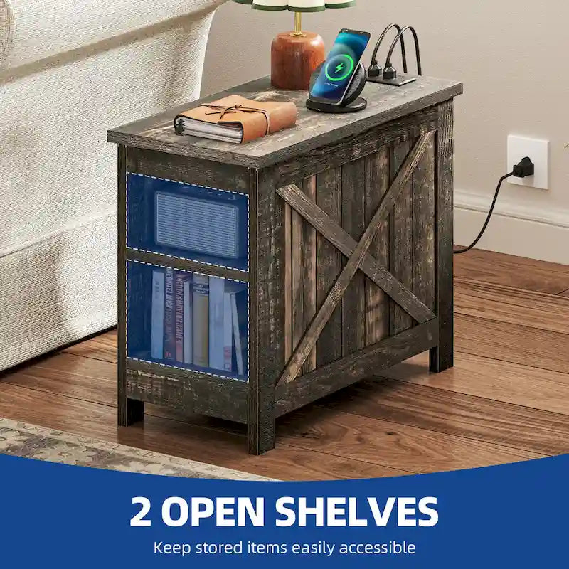 Table de chevet avec station de recharge, table d'appoint avec rangement, 2 prises de courant et 2 ports USB pour salon