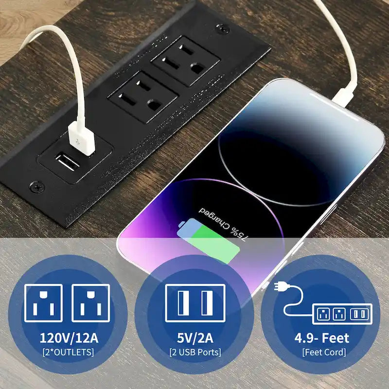 Table de chevet avec station de recharge, table d'appoint avec rangement, 2 prises de courant et 2 ports USB pour salon