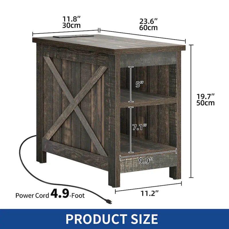 Table de chevet avec station de recharge, table d'appoint avec rangement, 2 prises de courant et 2 ports USB pour salon