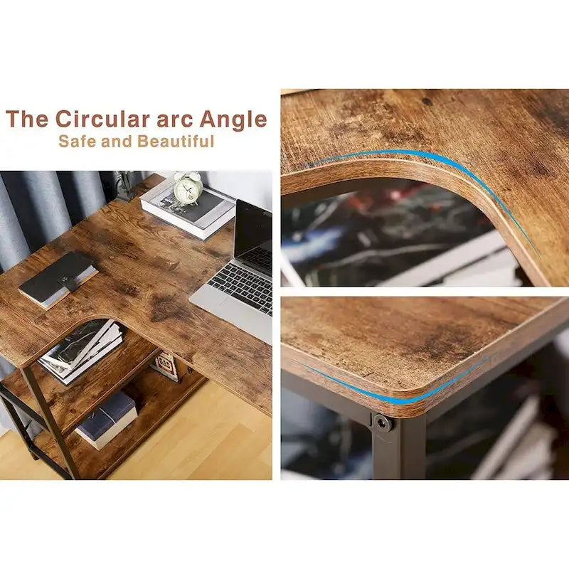 Bureau d'angle en L pour ordinateur avec bibliothèque intégrée pour bureau à domicile