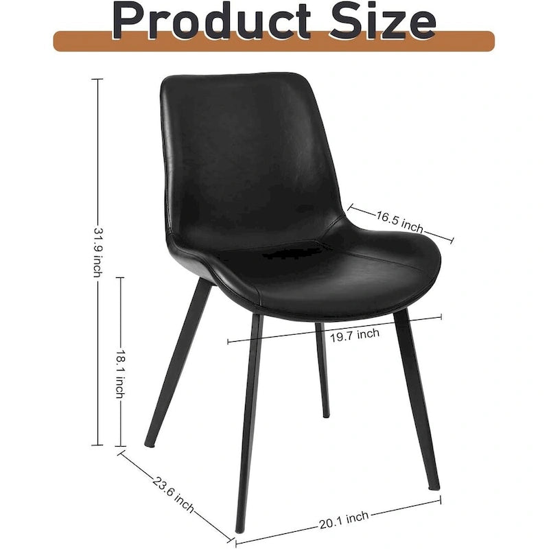 Chaises de salle à manger Mid-Century avec coussin d'assise en similicuir souple et pieds en métal, lot de 2, noir