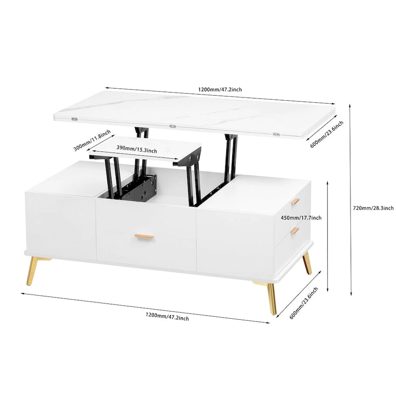 Table basse relevable multifonctionnelle avec tiroirs