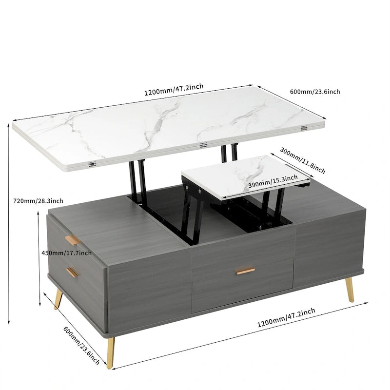 Table basse relevable multifonctionnelle avec tiroirs