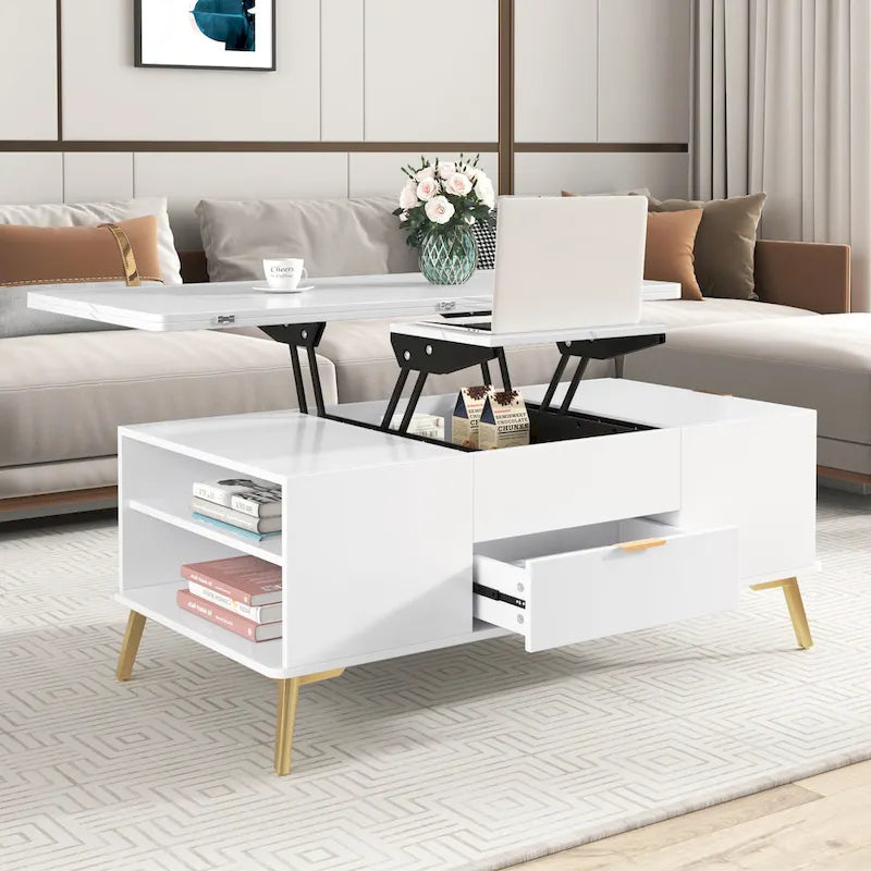 Table basse relevable multifonctionnelle avec tiroirs