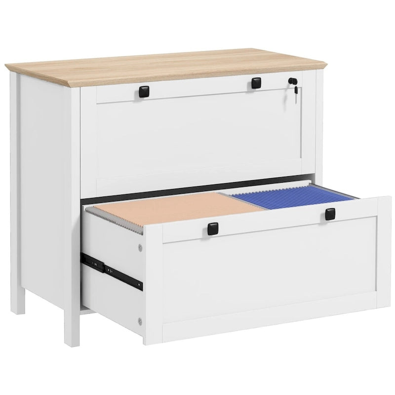 Classeur latéral à 2 tiroirs pour bureau à domicile, avec serrure, barre de suspension réglable pour documents format lettre et A4