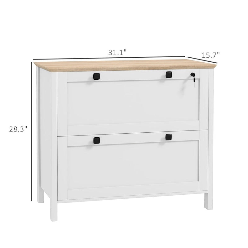 Classeur latéral à 2 tiroirs pour bureau à domicile, avec serrure, barre de suspension réglable pour documents format lettre et A4