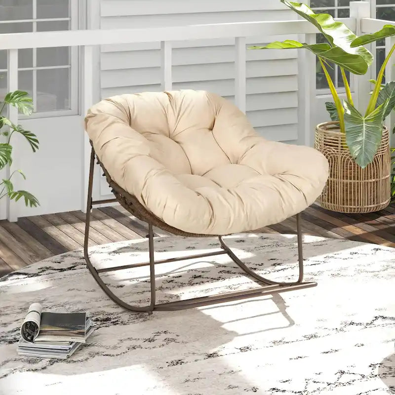 Fauteuil à bascule d'extérieur en forme de panier, surdimensionné, avec coussin pour patio.