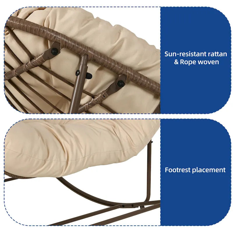 Fauteuil à bascule d'extérieur en forme de panier, surdimensionné, avec coussin pour patio.