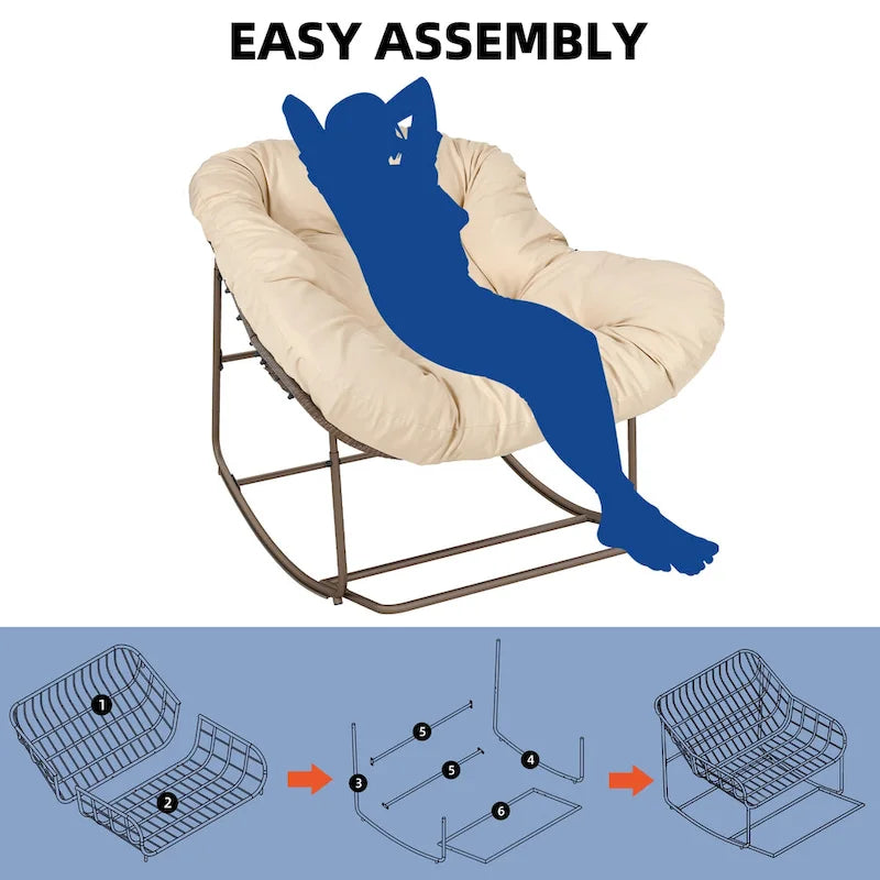 Fauteuil à bascule d'extérieur en forme de panier, surdimensionné, avec coussin pour patio.
